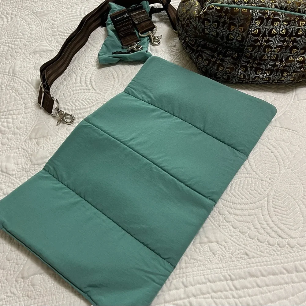PETUNIA PICKLE BOTTOM Touring Tote Teal Brown Gold Brocade Accessories Included